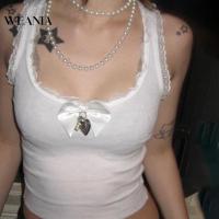 ราคา Weania ผู้หญิง ลําลอง ฤดูร้อน สี่เหลี่ยม ลูกไม้ หัวใจ โลหะ ครอปถัง (23676795690)