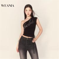 ราคา Weania เสื้อครอป เปิดไหล่ข้างเดียว พิมพ์ลายตัวอักษร แต่งกลิตเตอร์ เซ็กซี่ สําหรับผู้หญิง (22680158673)