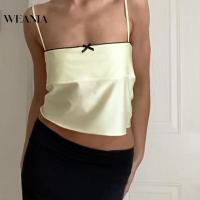 ราคา Weania เสื้อสายเดี่ยว ผ้าซาติน แต่งลูกไม้ ประดับโบว์ สําหรับผู้หญิง (22073803197)