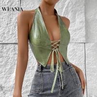 ราคา Weania ผู้หญิง เซ็กซี่ ตัดต่ํา สีพื้น สายคล้องคอ หนัง Pu ถัง (22848697305)
