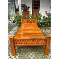 ราคา chirawat แพร่ เตียงไม้สักหัวท้ายซี่ พ่นเคลือบสีสัก ขนาดประมาณ 200 107 สูง40cm (18108864744)