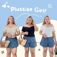 ราคา Creamystore เสื้อสาวอวบอ้วน ปาดไหล่แขนสั้นผ้าร่อง สีมินิมอล เสื้อสาวplussize T005 (24116583402)