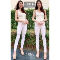 ราคา กางเกงยีนส์ขาเดฟสีขาวขาดหน้าผ้ายืด (5360555973)