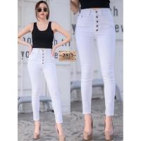 ราคา กางเกงยีนส์เอวสูงขาเดฟ5กระดุม ผ้ายืด สีขาว ดำ เข้ม (3361767766)