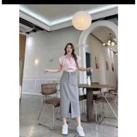 ราคา กระโปรงยาว ทรงเอ ผ่าหน้า แต่งกระเป๋าหลัง ผ้าโควี่ (23159646378)