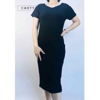 ราคา ผ้าร่อง ยืดแขนสั้นเดรส ยาว L ชุดเดรส ยาวคลุมเข่า แบรนด์ CHOTYSHOP สินค้าผลิตในไทย QLDBL (21625009270)