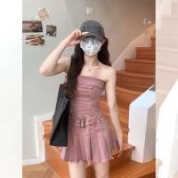 ราคา เกาะอกยีน tube top ฝรั่งเศสวินเทจสีชมพู bandeau ยีนส์ชุดผู้หญิงฤดูร้อนการออกแบบสูงความรู้สึกช่องชายเล็กเอวกระโปรง (29101678128)