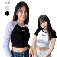 ราคา ANTINO เสื้อครอป Black white Nike มาใหม่สุดปัง สีขาว ดำ แมทกับกางเกงได้หลากหลาย พร้อมส่ง (4189430103)