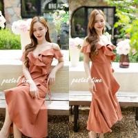 ราคา Nella Ruffle Shoulder Dress สีน้ำตาลอมส้ม (9013859622)