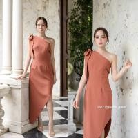 ราคา Stacey one shoulder dress สีน้ำตาลอมส้ม Made by Pastel Time (20223597022)