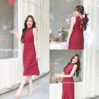 ราคา Milly Back Bow Dress สีแดงเลือดหมู (24153489924)