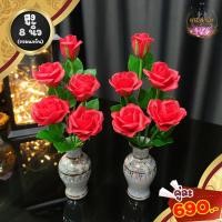 ราคา แจกันดอกกุหลาบ ข้างละ 5 ดอก ประดิษฐ์จากดินญี่ปุ่นปั้น จัดลงแจกันเบญจรงค์ สูง 9 นิ้ว (5163952909)