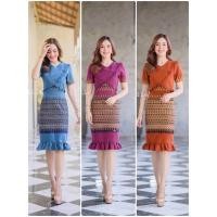 ราคา ชุดเดรสผ้าฝ้ายหมักโคลนพิมพ์ลายไทยแต่งเสื้อกั๊กระบาย กระดุมปั๊ม งานอัดกาวทั้งชุด ทุกชิ้น ซิปซ่อนหลัง (20930867208)