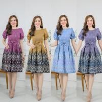 ราคา เดรสผ้าฝ้ายทอลายไทยน่ารัก งานอัดรีดกาวทั้งชุด กระโปรงทรงจีบทวิส แขนเจ้าหญิงน่ารัก แต่งโบว์ข้างหน้า ใส่ซิปซ่อนด้านหลัง (19179054350)