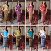 ราคา เสื้อผ้าไหมลาวคอเหลี๊ยม แขนสั้นกลีบบัวยกไหล่ แต่งโบว์เอวระบายเพิ่มความน่ารัก ซิปหลัง ผ้าถุงทอลาย (15387020461)