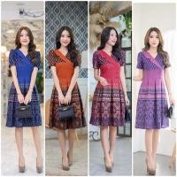 ราคา เดรสผ้าฝ้ายหมักโคลนลายไทย ทรงจีบทวิส อบน้ำยานิ่ม อกไขว้ ทำปกเทเลอร์ข้างเดียว ทรงสูท แขนจีบทรงสวยคลาสสิก (8790886865)
