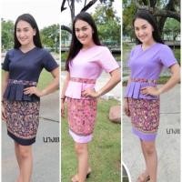 ราคา ชุดเดรสผ้าปาเต๊ะคอวี เอวระบาย อัดกาว (1887578840)