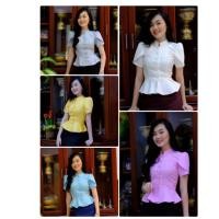 ราคา เสื้อผ้าไหมลาวคอจีนกระดุมหน้า แขนกลีบบัว เอวระบาย (4040737393)