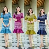 ราคา ชุดเดรสผ้าฝ้าย พิมพ์ลายไทยออกลายใหม่พิเศษ ทรงระบายหางปลา ที่ใส่แล้วพลางหุ่นมากๆ งานอัดกาวทั้งชุด ใส่ซิปซ่อนด้านหลัง (23303977311)