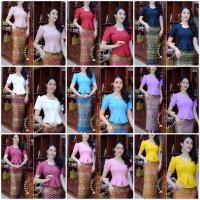 ราคา เสื้อผ้าไหมลาวคอ จับจีบเอวสวยงาม แต่งขอบเอว แขนสั้นยกไหล่ ซิปหลัง ผ้าถุงทอลายเย็บหัวสำเร็จแบบป้ายติดตะขอ ปรับตะขอได้ (18736645388)