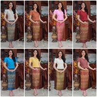 ราคา เสื้อไหมลาว งานอัดกาว สวย ผ้าถุงทอลายไทยแบบป้ายติดจะขอ (12592825343)