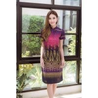 ราคา ชุดเดรสผ้า ฝ้ายหมักโคลนพิมพ์ลายมัดหมี่ มีซับในทั้งชุด ซิปซ่อนด้านหลัง (7355195504)
