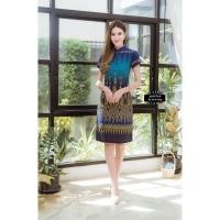 ราคา ชุดเดรสผ้า ฝ้ายหมักโคลนพิมพ์ลายมัดหมี่ มีซับในทั้งชุด ซิปซ่อนด้านหลัง (3789636520)