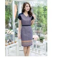 ราคา ชุดเดรสผ้าไทยพิมพ์ลายตัดต่อผ้าฮานาโกะ (2372966105)