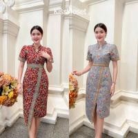 ราคา N642 ชุดเดรสผ้าปาเต๊ะอินโด คอจีน ผ้าถุงผ่าเฉียงหน้า งานอัดกาวทั้งชุด ทุกชิ้น ซิปซ่อนด้านหลัง (29901556658)