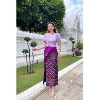 ราคา เซ็ทSet สีม่วง เสื้อลูกไม้ฝรั่งเศสแขนกลีบบัวแต่โบไหล่ กระโปรงผ้าหน้าแต่งระบาย (29002127657)