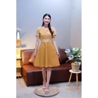 ราคา เดรสผ้ามัดหมี่ทอลายขอ สีเหลืองทอง แขนตุ๊กตา กระโปรงทรงย้วย แต่งกระดุมเอว (28351560386)