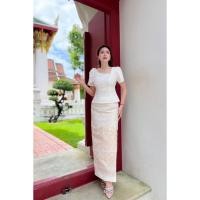 ราคา เสื้อลูกไม้แขนกลีบบัว แต่งโบว์แขนกระโปรงผ้าฝ้ายทอยกดอกป้ายสำเร็จรูป (27852129731)