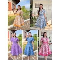 ราคา N552 ชุดเดรสผ้าปาเต๊ะ คอวี กระดุมปั๊ม กระโปรงบานผ้า 8 ชิ้น อัดกาวทั้งชุด ทุกชิ้น ซิปซ่อนด้านหลัง (25900865465)