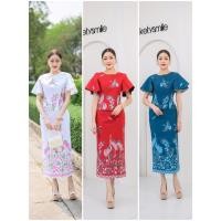 ราคา SET เสื้อผ้าถุง ลายปาเต๊ะ N623 เสื้อผ้าคอตต้อนพิมลายปาเต๊ะ คอกลมแขนระบาย ซิปซ่อนด้านหลัง ผ้าถุงผ้าคอตต้อนพิมลายปาเต๊ะ (25627328951)