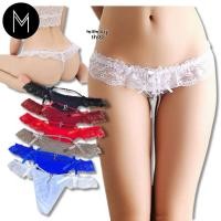 ราคา กางเกงชั้นในจีสตริงลูกไม้ด้านหลังผูกโบว์ G String ผ้านิ่ม S1873 (17719385435)