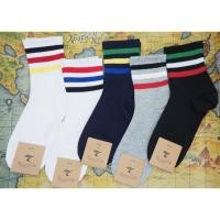 ราคา ถุงเท้าแฟชั่น แถบสี ข้อกลาง วินเทจ โอลสคูล สุดเท่ มีหลายสี (7950465517)