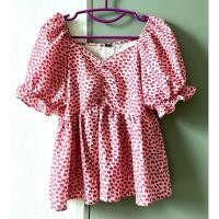 ราคา เสื้อคอวีแขนตุ๊กตาสีชมพูลายหัวใจ ทรงน่ารักมาก อก 35 ยาว 25 นิ้ว (28501803869)