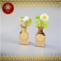 ราคา แจกันไหว้พระ พร้อมแผ่นทองกระจก มี 2 ลาย แก้วน้ำพระทรงสูง แก้วน้ำถวายพระ vase01 ac (14984637978)