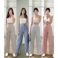 ราคา กางเกงทรงขากระบอกเอวสูง ลายริ้วพื้นสีขาวกระดุมสี ผ้าคอตตอนยีนส์ งานซิปหน้า แต่งกระดุมคู่ (21655945355)