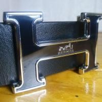 ราคา เข็มขัด แบรนด์ดัง แอร์เมส Hermes มือสอง สภาพดี มาก สายหนังแท้สีดำ หัวเข็มขัดโลหะสีเงินลงสีดำ (27400387104)