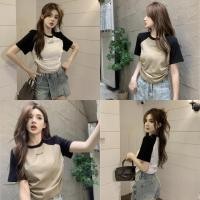 ราคา เสื้อยืดคอกลม เสื้อยืดผู้หญิง ใส่สบาย รูปเชือกด้านข้าง สาวอวบใส่ได้ 1502160 (24579206507)