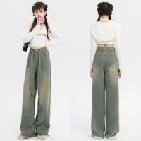 ราคา กางเกงขากระบอก กางเกงยีนส์ เอวสูง สียีนส์วินเทจ เเถมผ้าผูกเอว 150178 (24319675985)