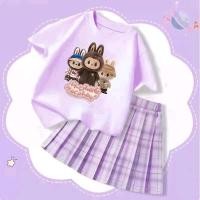 ราคา ชุดเซ็ทเด็ก 2ชิ้น เสื้อแขนสั้นลายการ์ตูนสุดฮิต กระโปรงพลีทลายสก๊อต (25681845177)