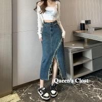 ราคา กระโปรงยีนยาว เอวสูง ทรงเอ ผ่าข้าง ทรงพิเศษ สีฟ้า สไตล์เกาหลี แฟชั่นเรโทร สําหรับผู้หญิง (24316416636)