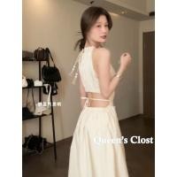 ราคา ชุดเดรสกระโปรงยาว ถักโครเชต์ จับจีบ เอวสูง สีพื้น สไตล์ฝรั่งเศส สําหรับสตรี (23089674262)