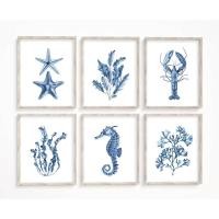 ราคา โปสเตอร์ภาพวาดผ้าใบ รูปเปลือกหอย ปู กุ้งก้ามกราม สีฟ้า สําหรับตกแต่งผนังบ้าน (23321185122)