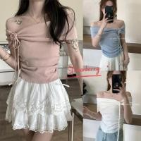 ราคา STR พร้อมส่ง เสื้อเปิดไหล่สีพื้นผู้หญิง croptopแต่งดอกไม้ ทรงรัดรูป เรียบหรู ผ้าไม้พรหม ชุดไปทะเล ไปคาเฟ่ สไตล์เวียดนาม (24977074647)