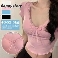 ราคา พร้อมส่ง เสื้อไหมพรมแขนสั้น คอวี ผ้านิ่มสีพาสเทล น่ารัก happystory (28753113710)