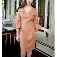 ราคา BCH921 เดรสคอวีป้ายไขว้ แขนระบาย M L (1144727134)