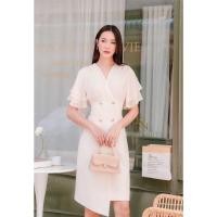 ราคา KN3022 เดรสคอวีป้ายแขนระบาย S M L XL (29103516174)